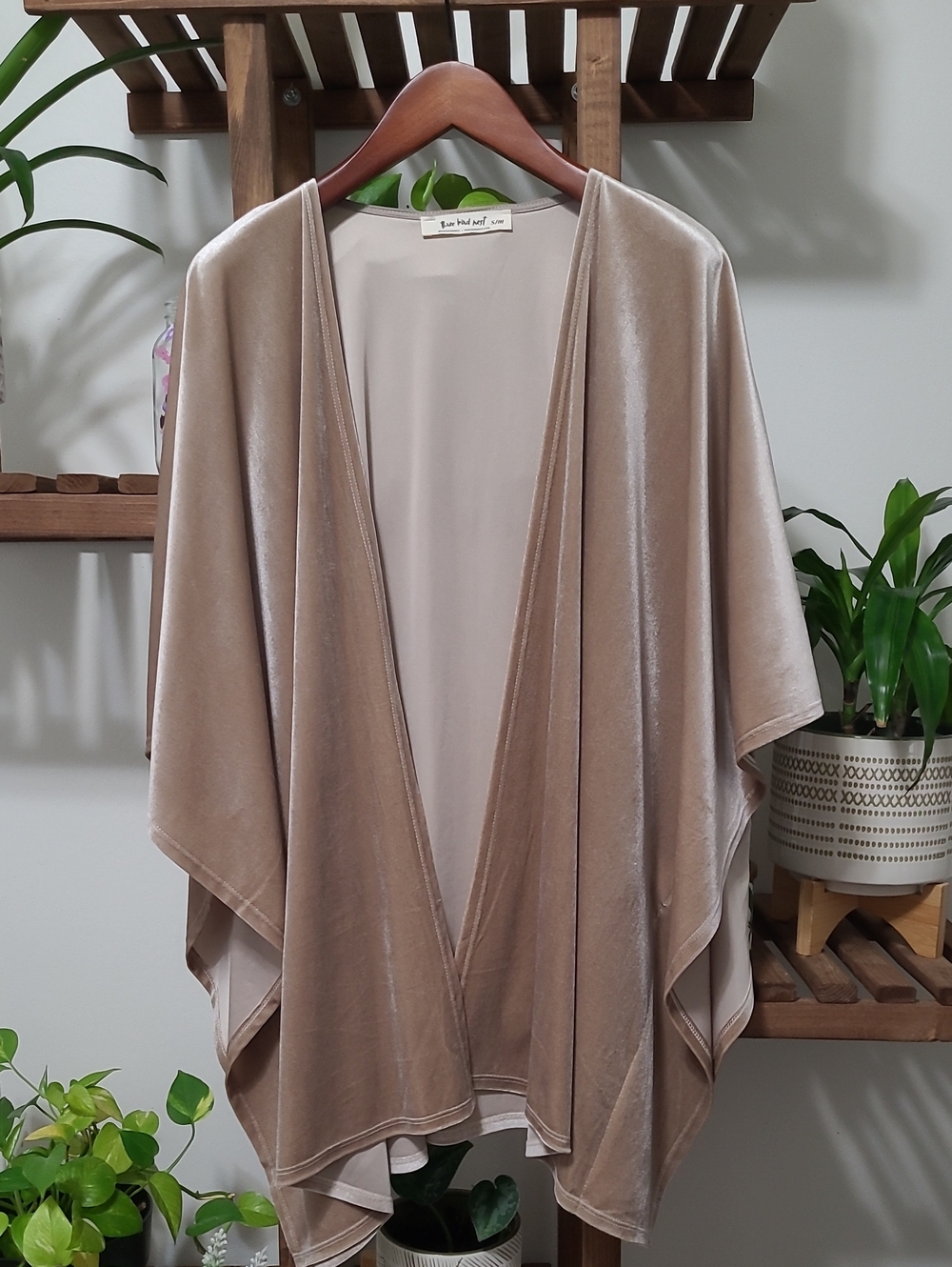 Three Bird Nest Taupe Velvet Kimono